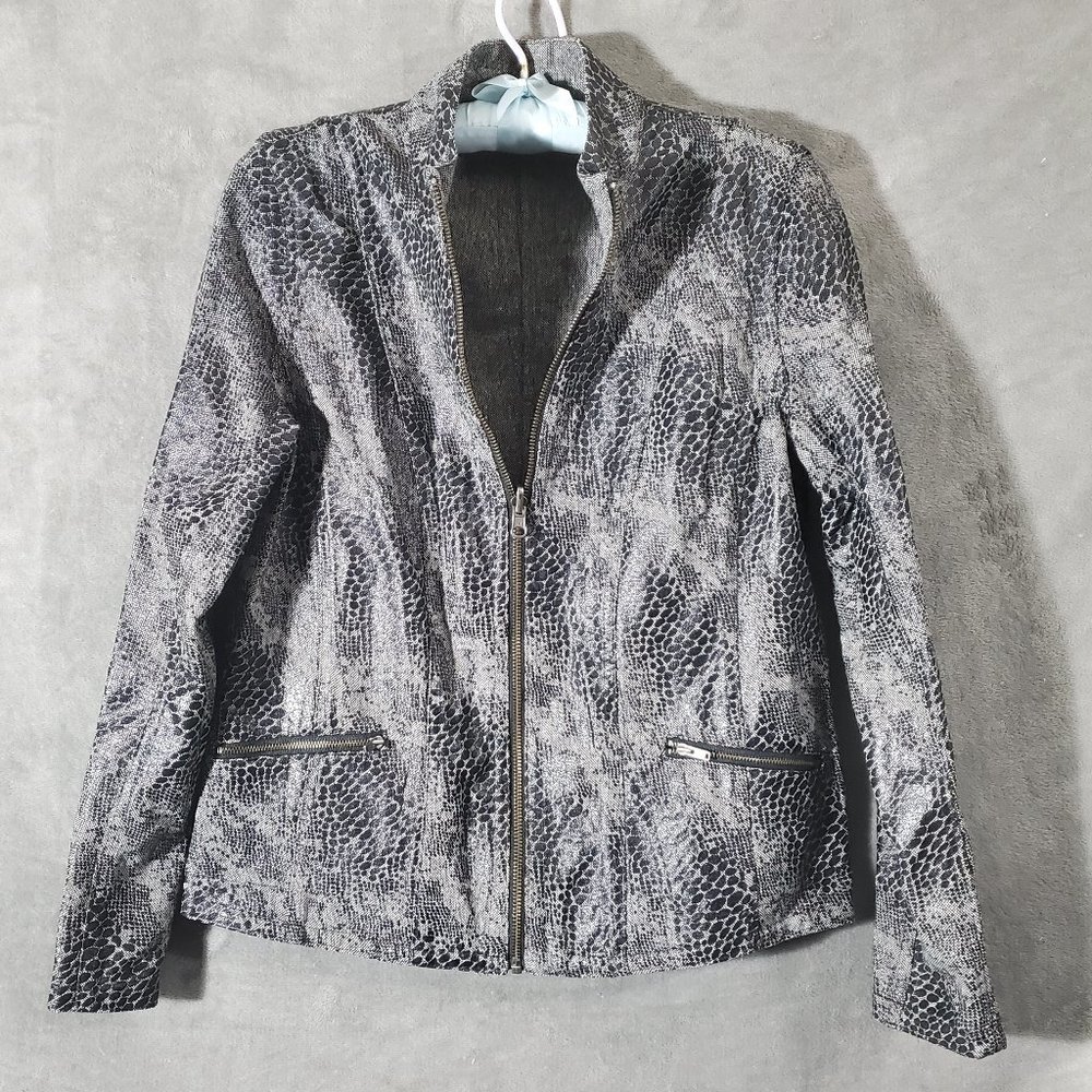 Notations Reptile Print Lightweight Jacket Black & Gray Petite S